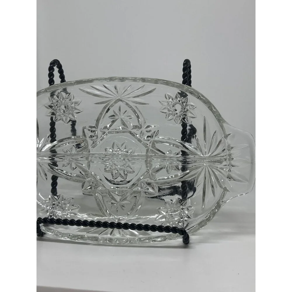 VTG Anchor Hocking‎ EAPC Star oDavid Divided Relish Dish Clear Pressed Glass 10
